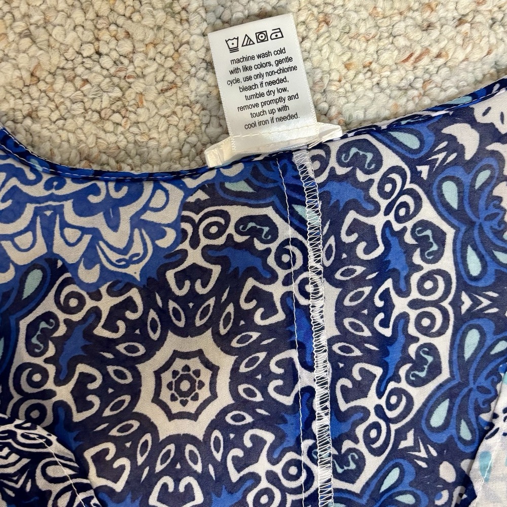 K. Jordan Boho Blue Patterned Kimono Tunic Sheer Cover Up Festival Beach Pool 5X - Picture 5 of 7